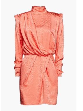 DUNDAS Coral-Pink Long Sleeve Italian Silk Mini Dress